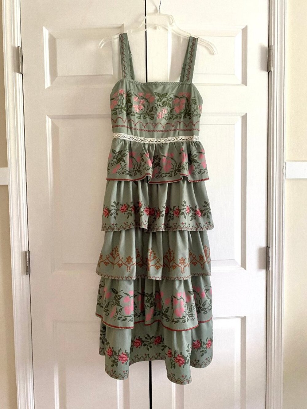 Vintage Tiered Embroidered Dress S